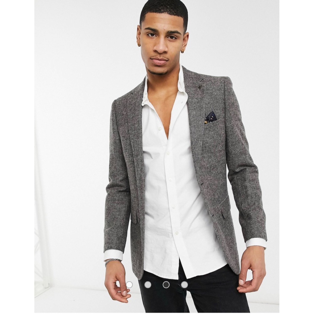 NWT harry brown grey donegal slim fit suit jacket